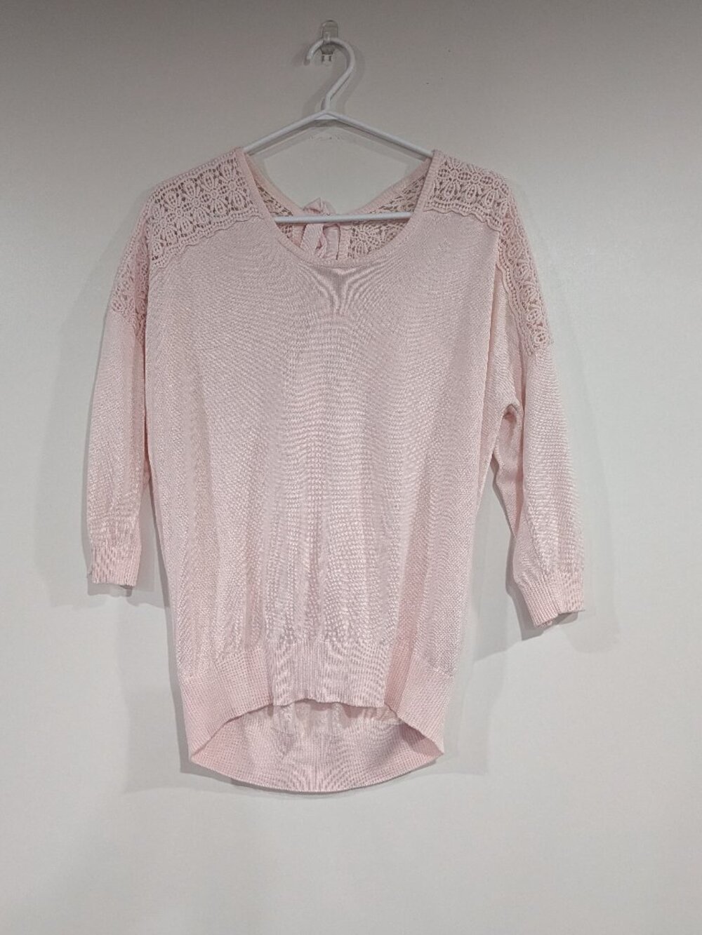 Ricki's Tie Back Lace Short Sleeve Sweater Pale Pink Size XL